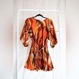 NWT Vibrant Red and Orange Long Sleeve Mini Dress with Braided Belt